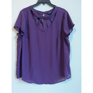 Torrid Purple Cutout Neck Short Sleeve Georgette Blouse Plus Size 00‎